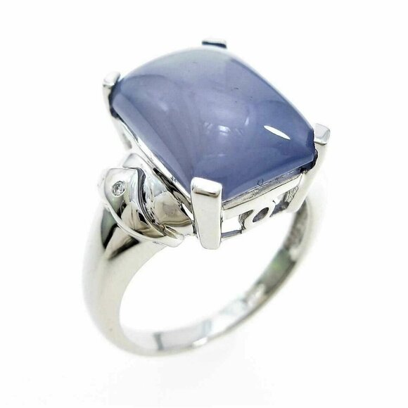Vintage Solid Platinum PT900 Genuine Blue Chalcedony Diamond Ring 7.9 grams